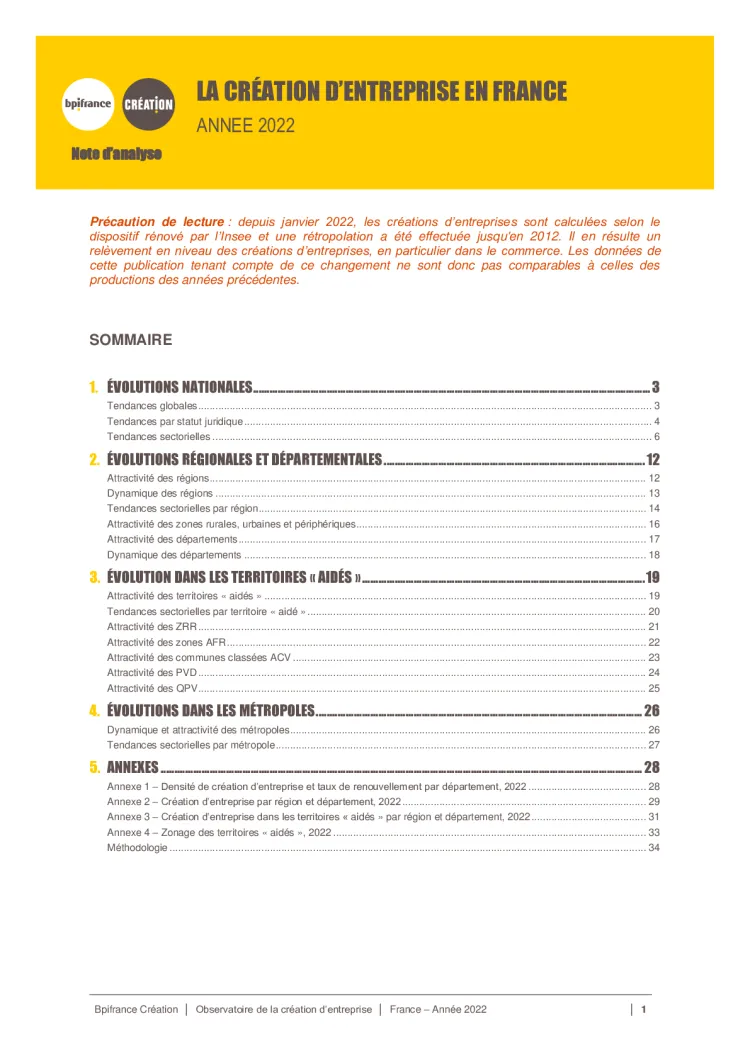 La création d'entreprise en France en 2022