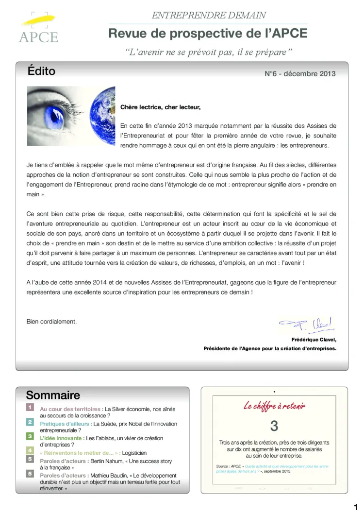 APCE : Entreprendre demain N°6 (2013 - Revue)