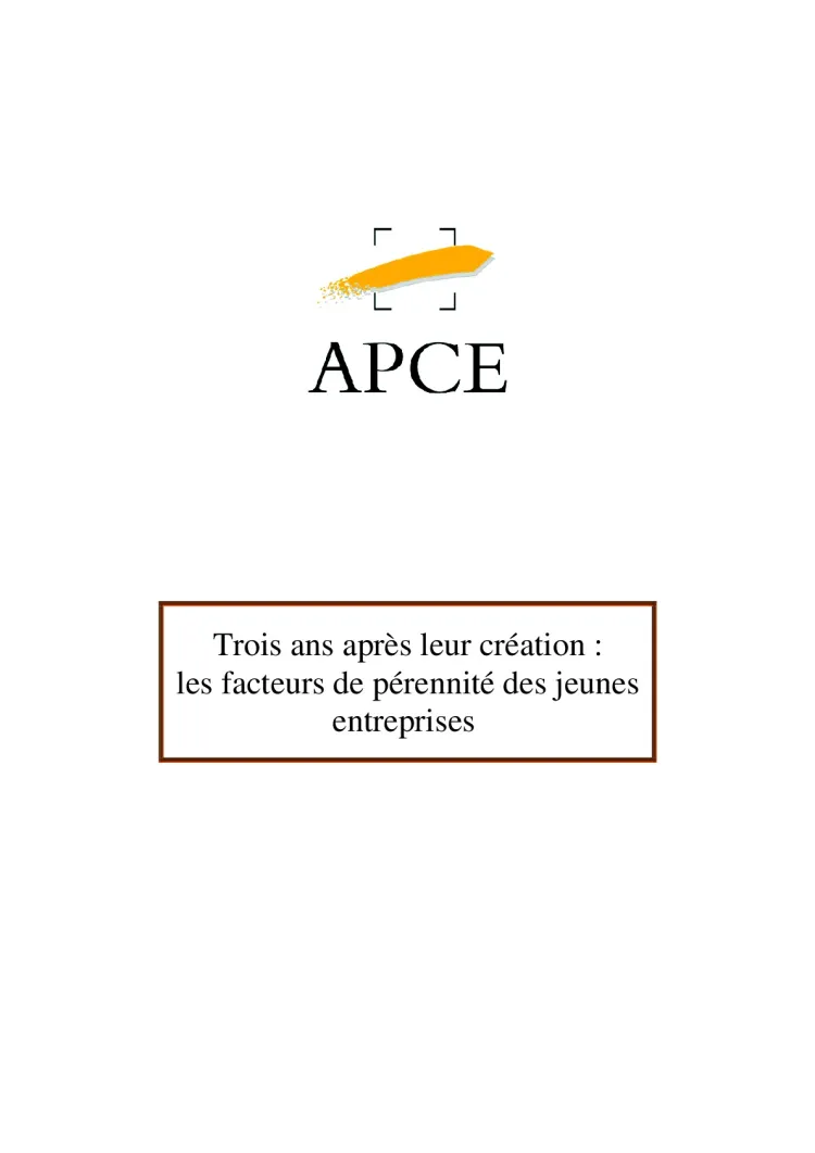 APCE - Trois ans après leur création : les facteurs de pérennité des jeunes entreprises (2013 - Analyse)