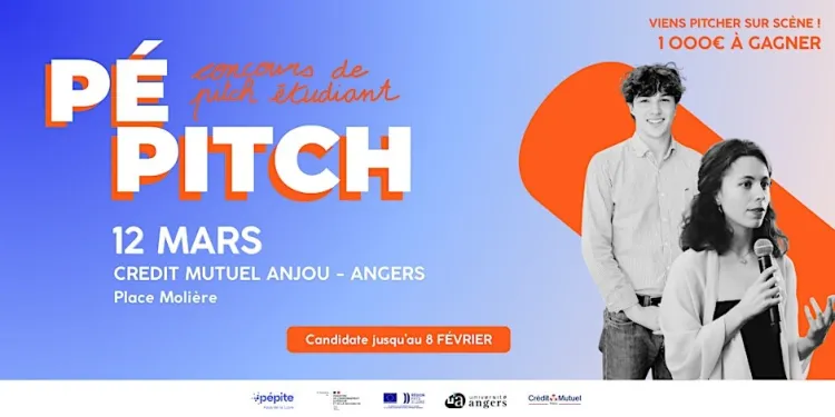 Affiche de Pé'Pitch, le concours de pitchs étudiants du Maine-et-Loire